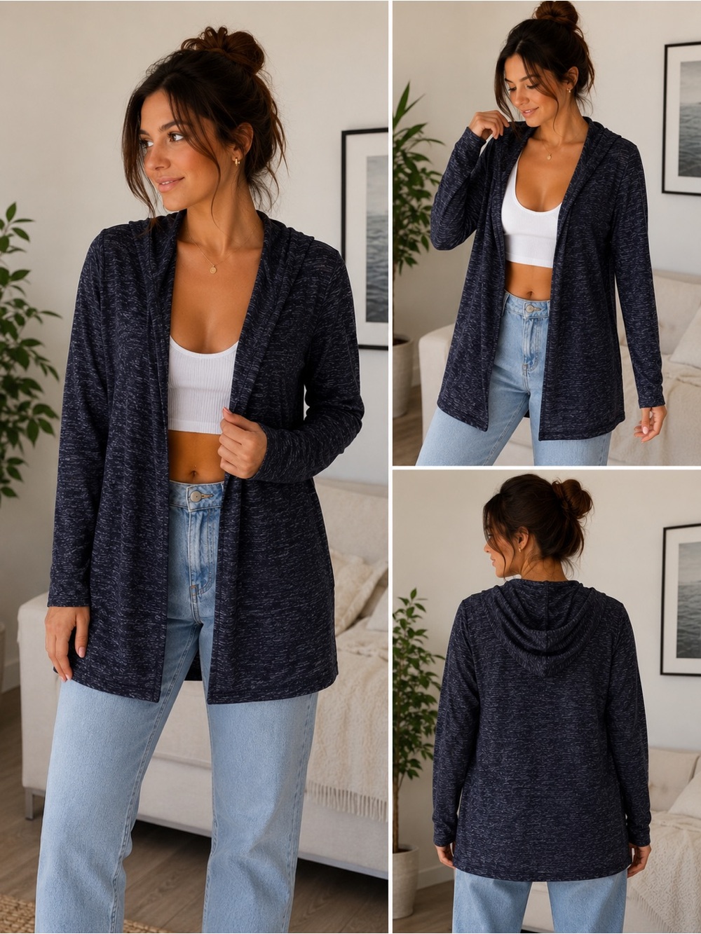 GAP Navy Hooded Open-Front Cardigan